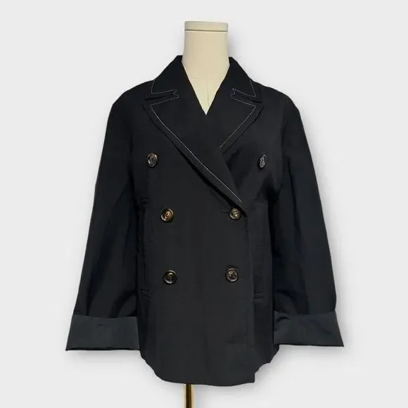 Brunello Cucinelli Monili Bead Trimmed DB Peacoat Jacket Black Size 42 US 6 NWT